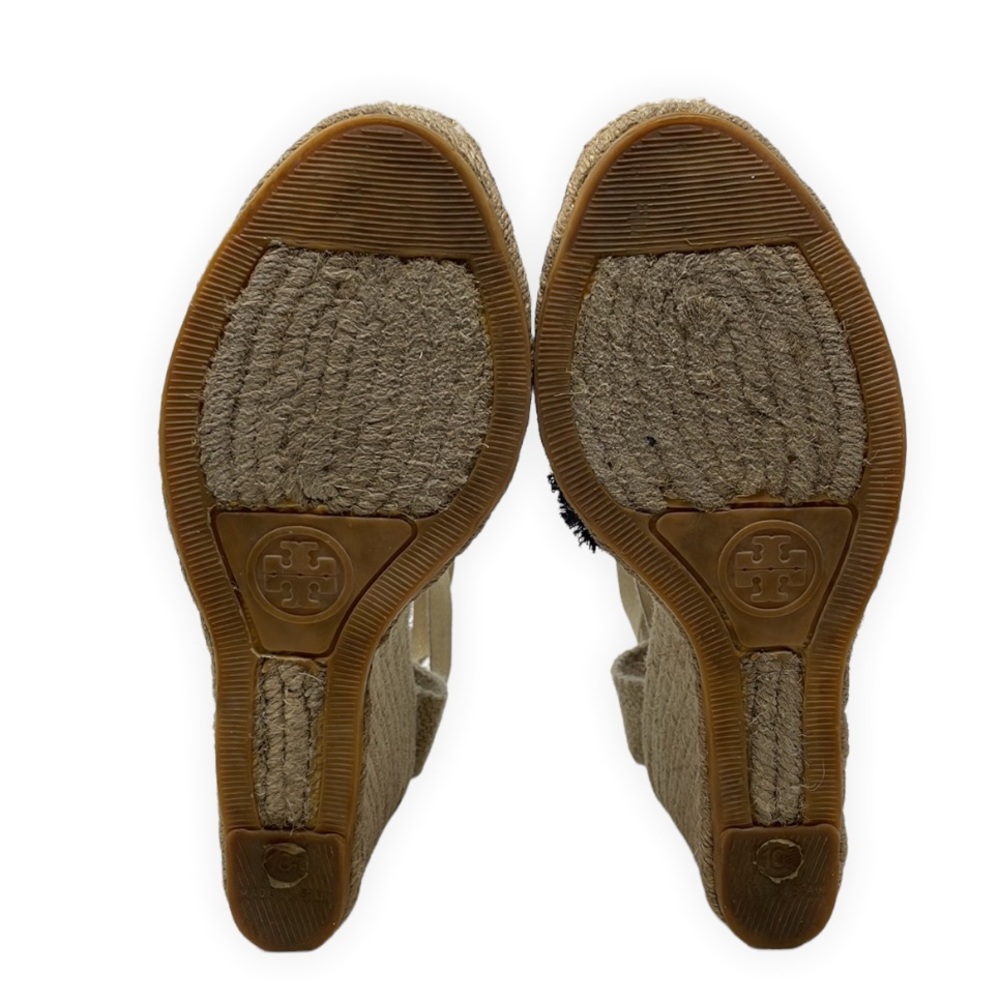 Tory Burch Wrap Ankle Wedge Espadrilles Lace Toe Navy Blue Tan_10.5 - Picture 5 of 6